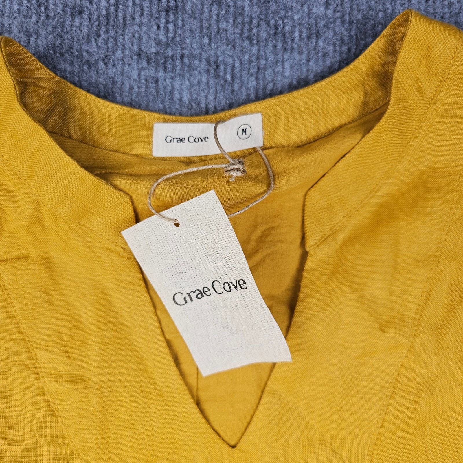 Grae Cove Linen Midi Dress Womens Medium Yellow Tiered Coastal Western Minimal — image 6 of 6